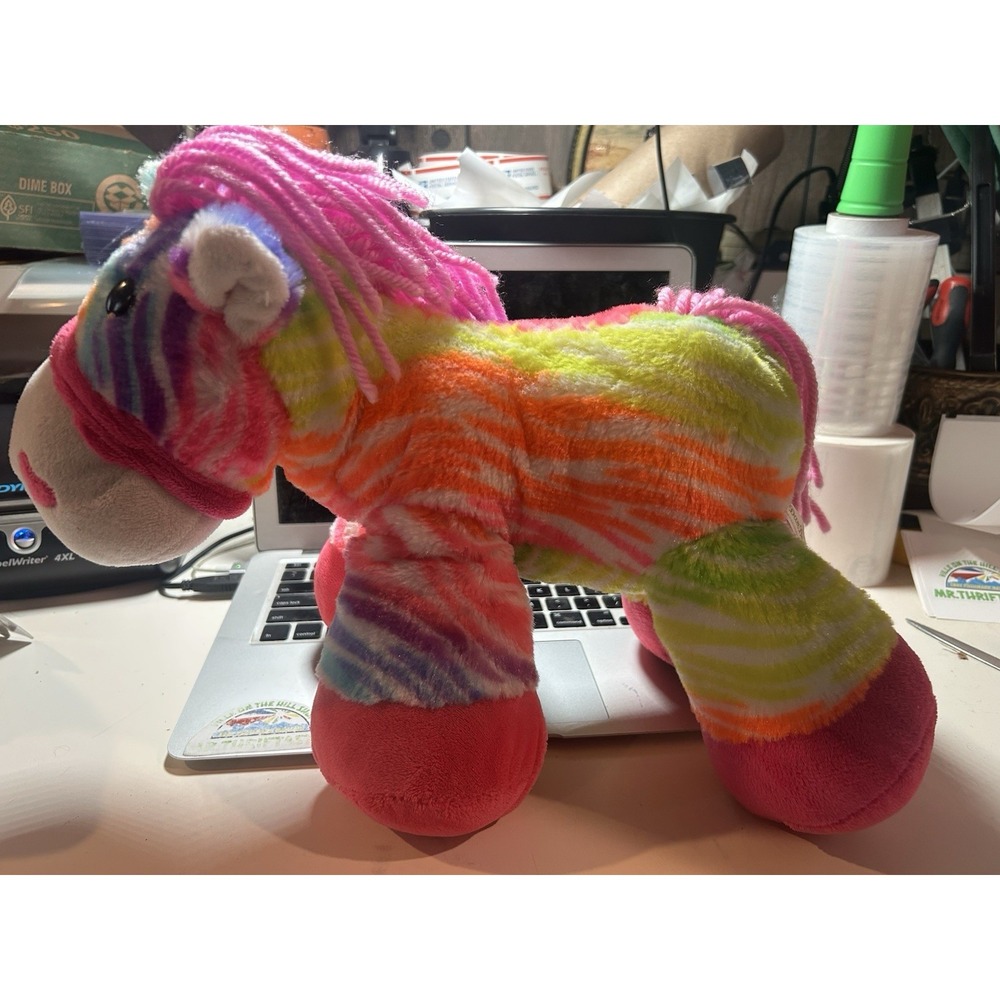 Dan Dee Collectors Choice NEON Rainbow Striped Pony Horse Plush Yarn Tail & Mane